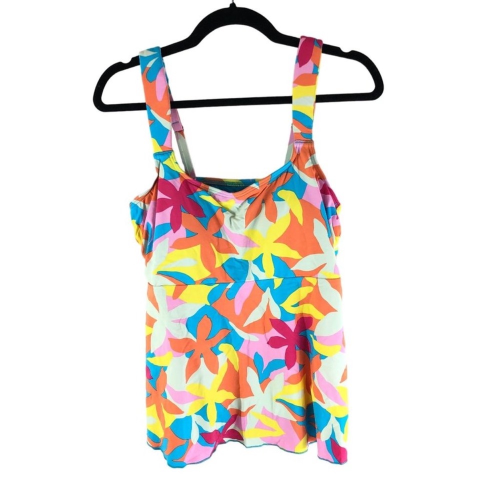Lands End Womens Flutter Tankini Top White Orange Colorful M